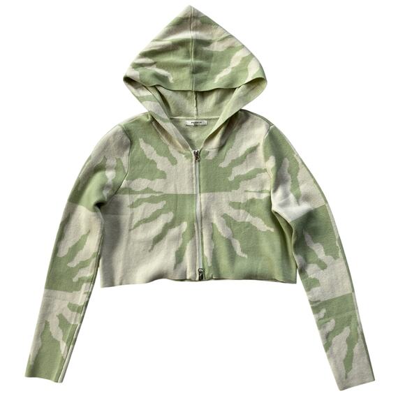 PacSun Sunburst Cropped Hoodie Size M Full Zip Green Cream - Picture 1 of 6